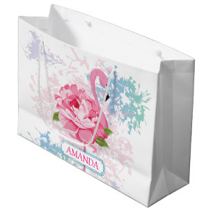 Gepersonaliseerd Roze flamingo Floral ontwerp Groot Cadeauzakje