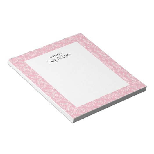 Gepersonaliseerd Roze florale Notitieblok met gere (Schuin)