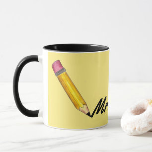 Gepersonaliseerd roze geel #2 Potcil School leraar Mok