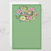 Gepersonaliseerd  roze geelgroen briefpapier (Voorkant / Achterkant)