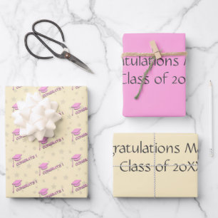 Gepersonaliseerd Roze Gele Afstuderen High School Inpakpapier Vel