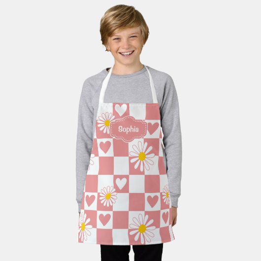 Gepersonaliseerd roze geruite Schort (Gedragen)