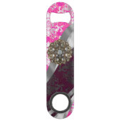 Gepersonaliseerd roze  girly damast patroon speed flessenopener (Achterkant)