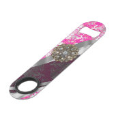 Gepersonaliseerd roze  girly damast patroon speed flessenopener (Achterkant Gekanteld)