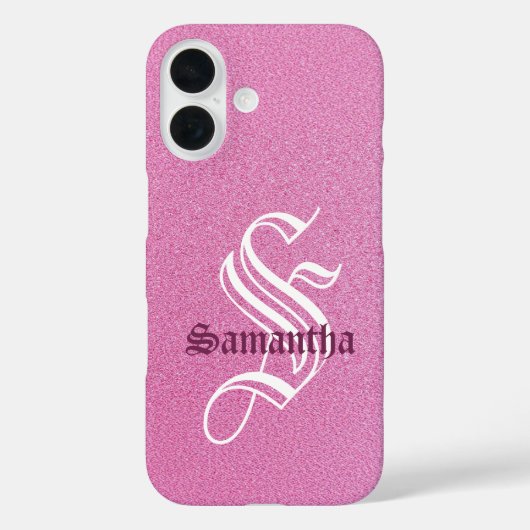 Gepersonaliseerd roze glitter monogram Case-Mate iPhone case (Achterkant)
