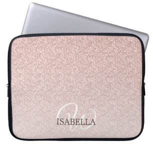 Gepersonaliseerd roze glitter Ombre Name Monogram Laptop Sleeve