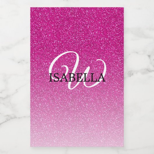 Gepersonaliseerd roze glitter Ombre Name Monogram Wijn Etiket (Enkel label)