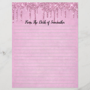 Gepersonaliseerd Roze Glitter Papierwaren Met Glin