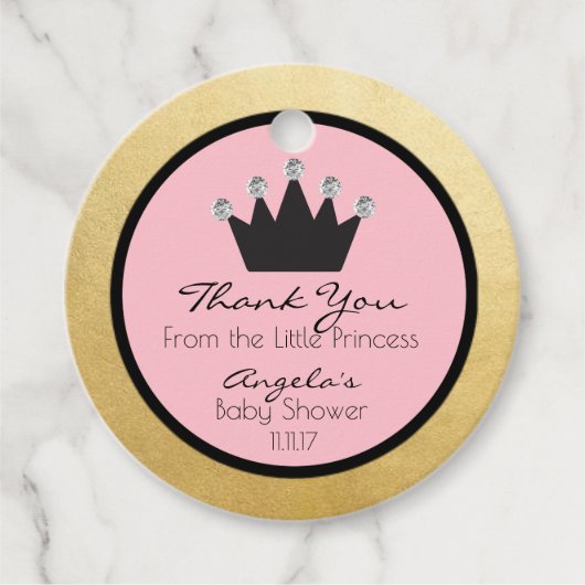 Gepersonaliseerd Roze Goud Prinses Baby shower Bedankjes Labels (Voorkant)