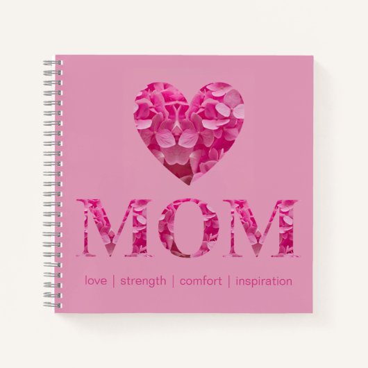 Gepersonaliseerd Roze Hart MOM Bloemen Recept Boek (Voorkant)