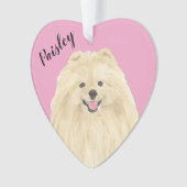 Gepersonaliseerd Roze Hart Pomeranian Ornament (voorkant)