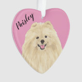 Gepersonaliseerd Roze Hart Pomeranian Ornament (voorkant)