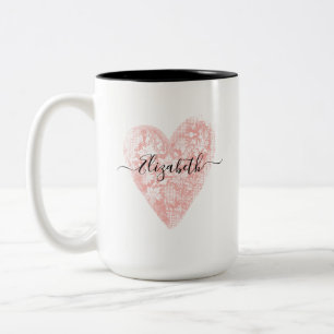 Gepersonaliseerd roze hart tweekleurige koffiemok