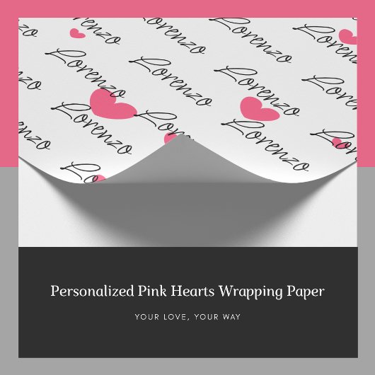 Gepersonaliseerd roze harten inpakpapier