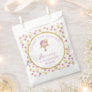 Gepersonaliseerd roze heteluchtballon Baby shower Bedankzakje