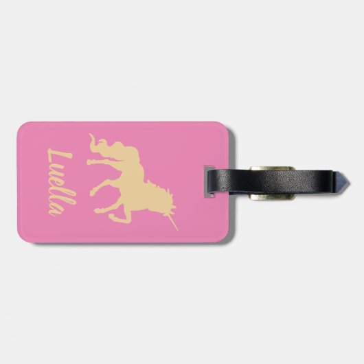 Gepersonaliseerd roze Kinder Unicorn bagagelabel (Achterkant horizontaal)