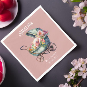 Gepersonaliseerd roze  kinderwagen Baby shower Servet