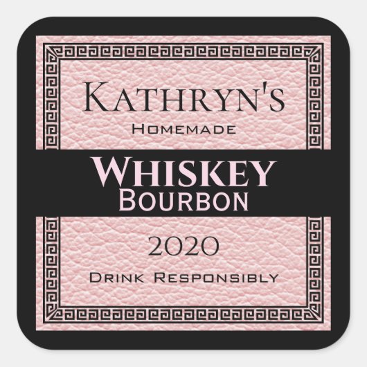 Gepersonaliseerd roze leder vierkante sticker (Voorkant)