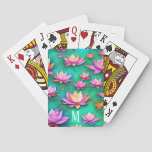 Gepersonaliseerd  roze Lotus Flower Pattern Pokerkaarten
