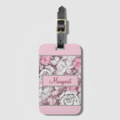Gepersonaliseerd roze & Mauve Roos Bagagelabel (Voorkant (verticaal))