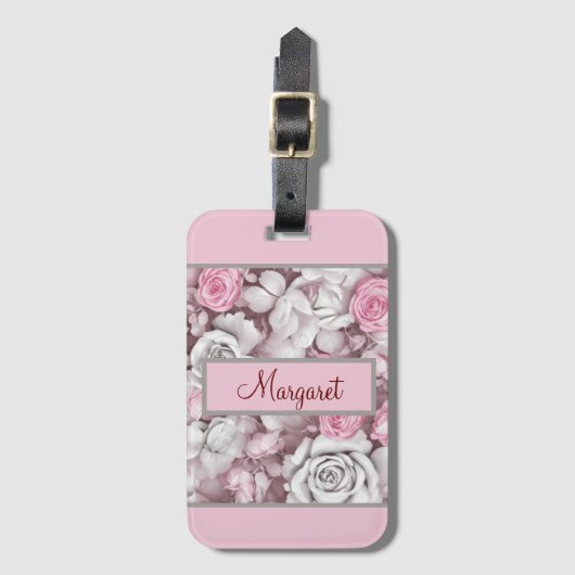 Gepersonaliseerd roze & Mauve Roos Bagagelabel (Voorkant (verticaal))