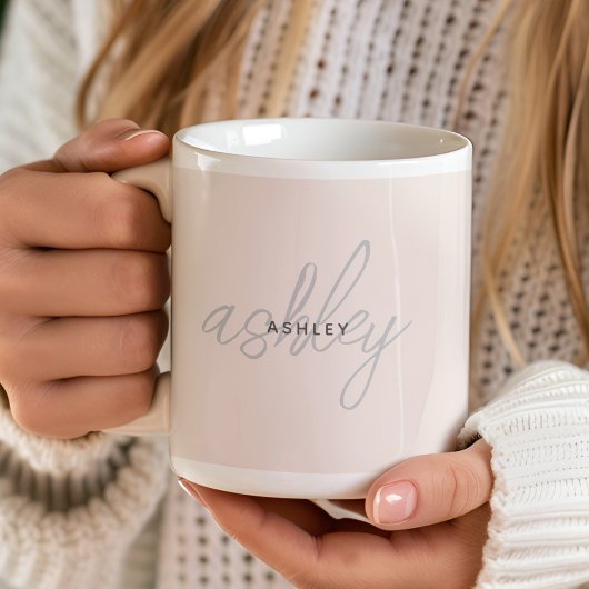 Gepersonaliseerd Roze Monogram Wangenrood Koffiemok