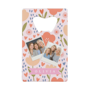 Gepersonaliseerd roze nordic cute volk bloemmotief kredietkaart flessenopener