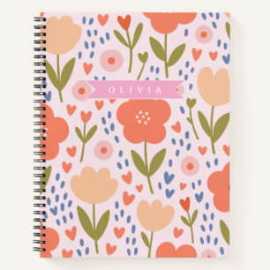 Gepersonaliseerd roze Nordic zoet volks bloemmotie Notitieboek