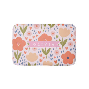 Gepersonaliseerd roze nordisch leuk volks bloemmot badmat
