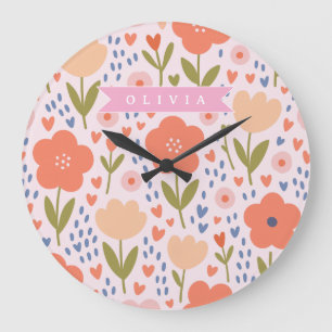 Gepersonaliseerd roze nordisch leuk volks bloemmot grote klok