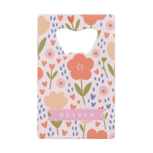 Gepersonaliseerd roze nordisch leuk volks bloemmot kredietkaart flessenopener
