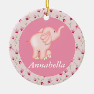 Gepersonaliseerd roze olifant Baby geboorte Keramisch Ornament