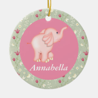 Gepersonaliseerd roze olifant Baby geboorte Keramisch Ornament