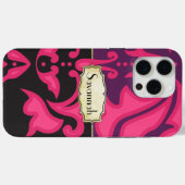 Gepersonaliseerd roze Paarse zwart damast patroon Case-Mate iPhone Case (Achterkant (horizontaal))