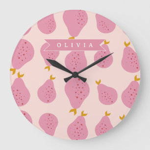 Gepersonaliseerd Roze Peer Patroon Mooie Meisjesac Grote Klok