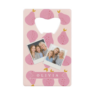 Gepersonaliseerd Roze Peer Patroon Mooie Meisjesac Kredietkaart Flessenopener
