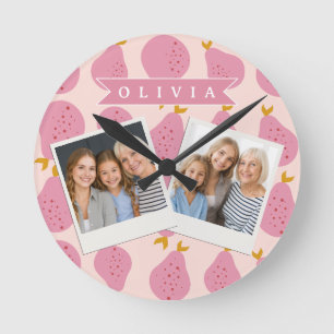 Gepersonaliseerd Roze Peer Patroon Mooie Meisjesac Ronde Klok