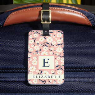 Gepersonaliseerd roze perzik bloemwit bloemen bagagelabel