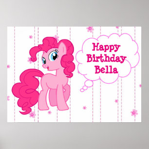 Gepersonaliseerd roze Pony Happy Birthday Poster