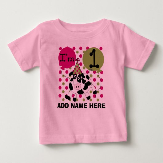 Gepersonaliseerd roze roze 1-jarig shirt (Voorkant)