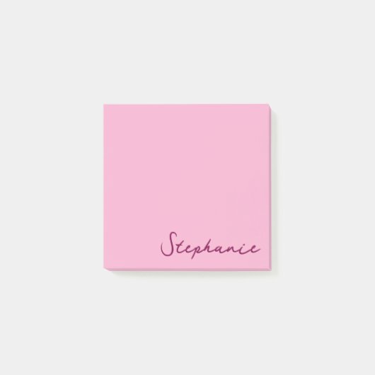 Gepersonaliseerd roze script Post it Sticky Notes (Voorkant)