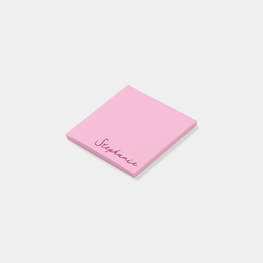 Gepersonaliseerd roze script Post it Sticky Notes (Schuin)
