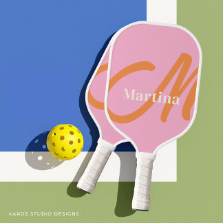 Gepersonaliseerd roze Sinaasappel monogram Initiaa Pickleball Paddle