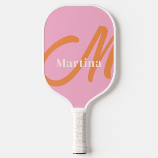 Gepersonaliseerd roze Sinaasappel monogram Initiaa Pickleball Paddle (Voorkant)