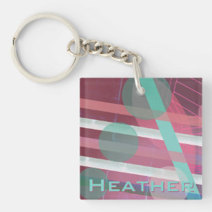Gepersonaliseerd/Roze & Turquoise/Abstract Ontwerp Sleutelhanger
