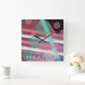 Gepersonaliseerd/Roze & Turquoise/Abstract Ontwerp Vierkante Klok (Huis)