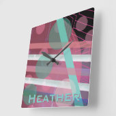 Gepersonaliseerd/Roze & Turquoise/Abstract Ontwerp Vierkante Klok (Hoek)