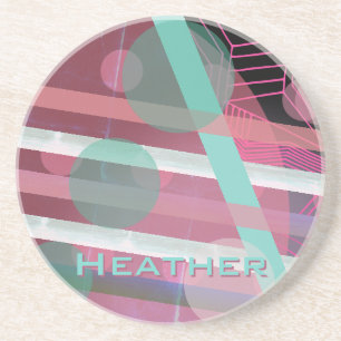 Gepersonaliseerd/Roze & Turquoise/Abstract Ontwerp Zandsteen Onderzetter