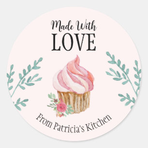 Gepersonaliseerd roze Waterverf bloemencake Ronde Sticker