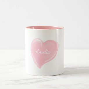 Gepersonaliseerd roze Waterverf hart Tweekleurige Koffiemok